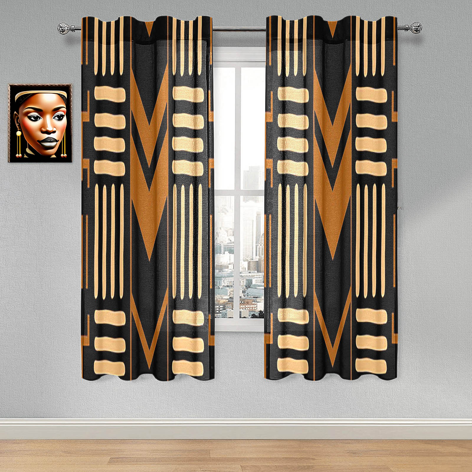Geometrical African Print Guaze Curtain Ethnic (Two Piece)