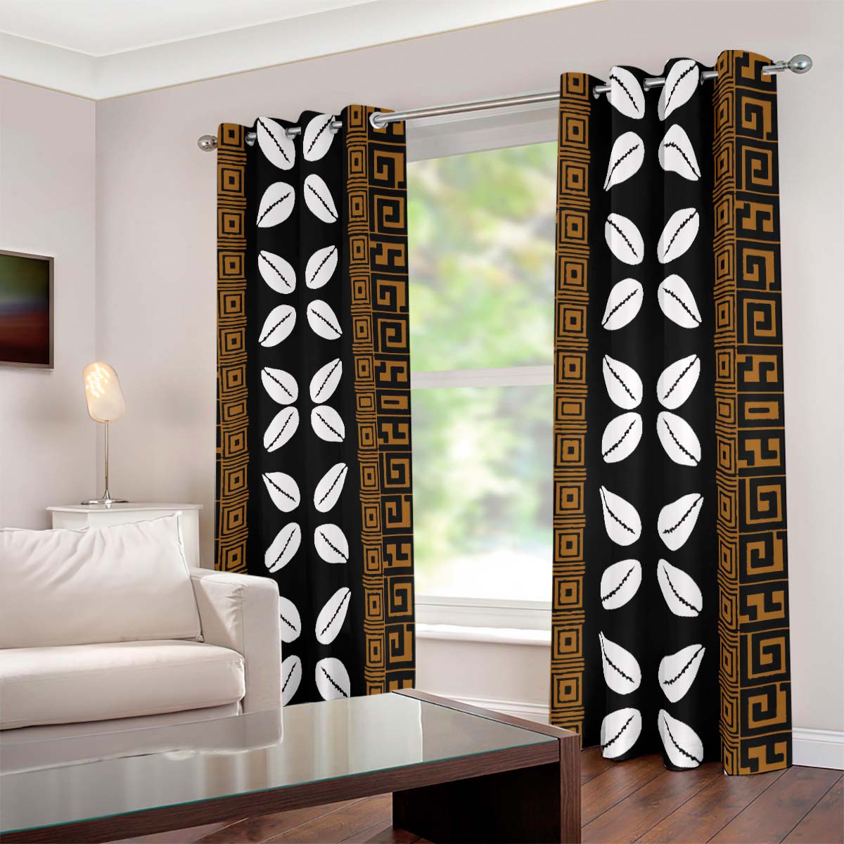 African Grommet Curtain - Cowrie Print Elegance 2-Piece