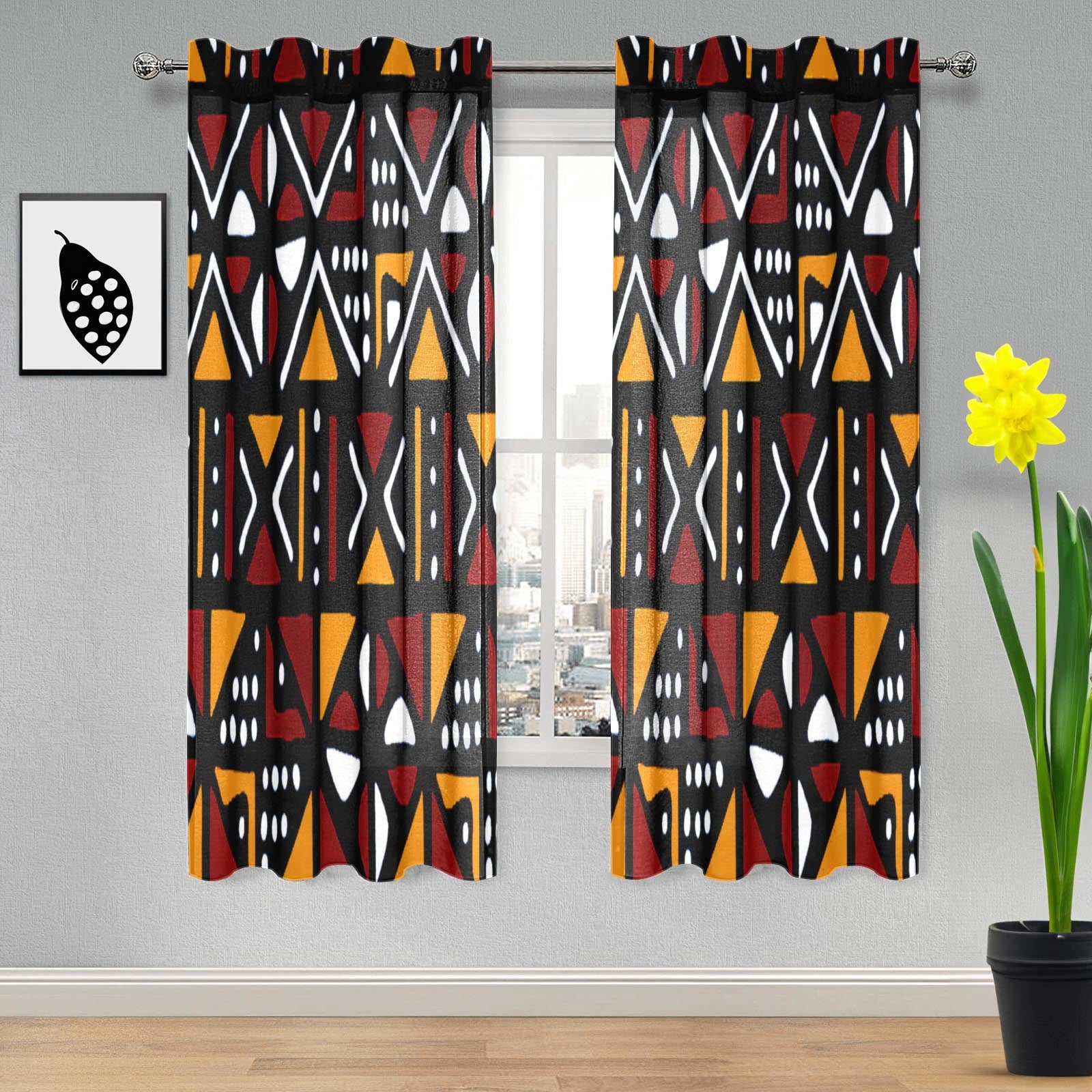 African Guaze Curtain Mudcloth Print (Two Piece) - Elegance 