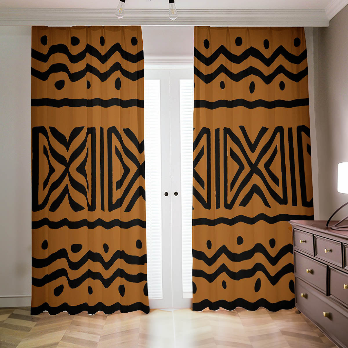Orange Brown African Blackout Curtain Mucloth Print (Two-Piece)