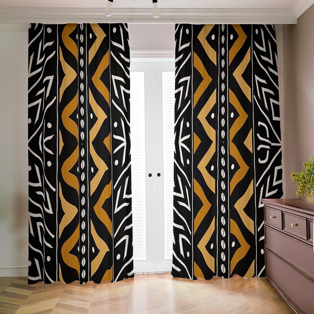 Mixed Geometric Blackout Curtain African Tribal Print(Two-Piece)