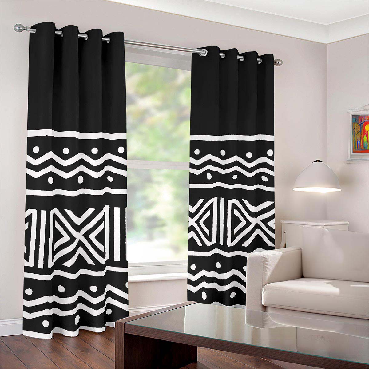 African Mudcloth Curtain in Blackout Grommet - Bynelo