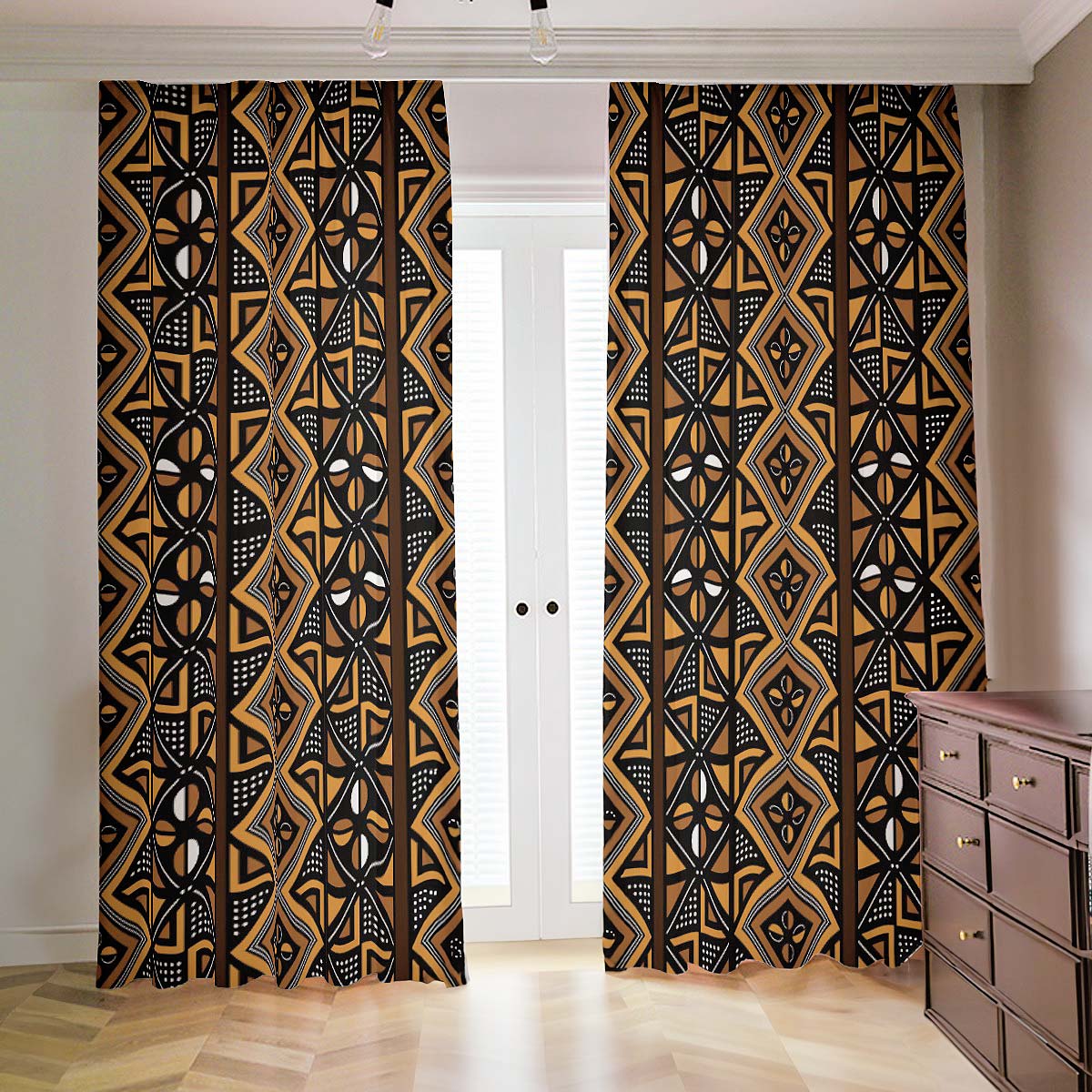 Mudcloth Curtains in Blackout African Print Brown - Bynelo