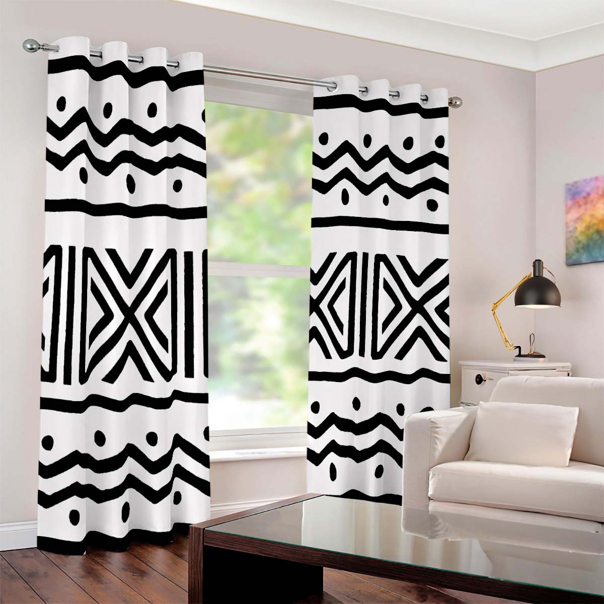 African Mudcloth Curtain in Blackout Grommet Design