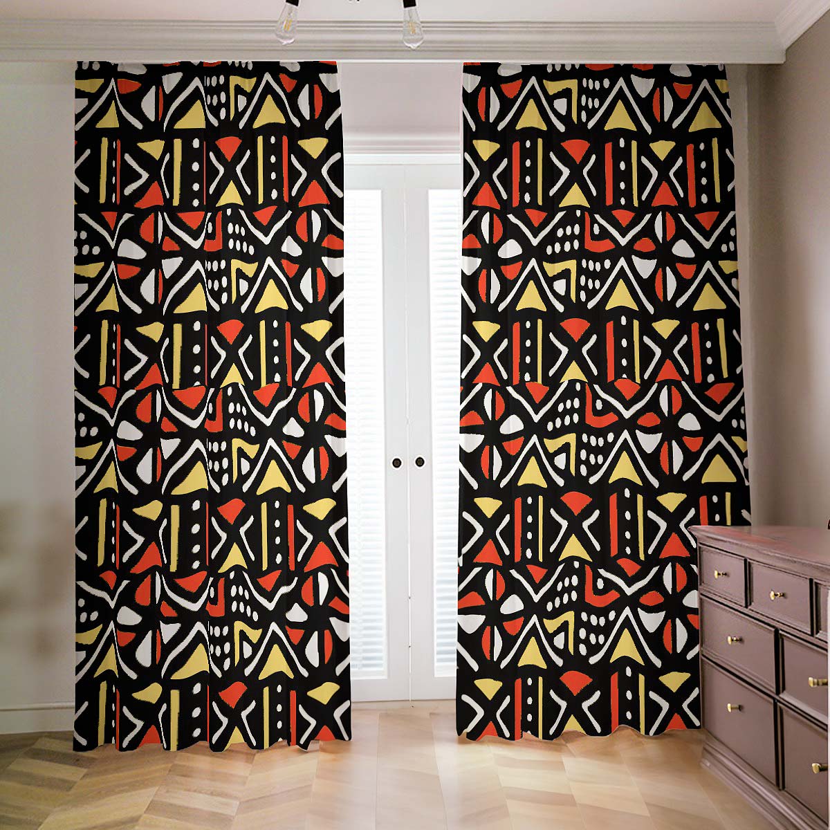 Tribal Curtain Blackout in African Mudcloth Print - Bynelo