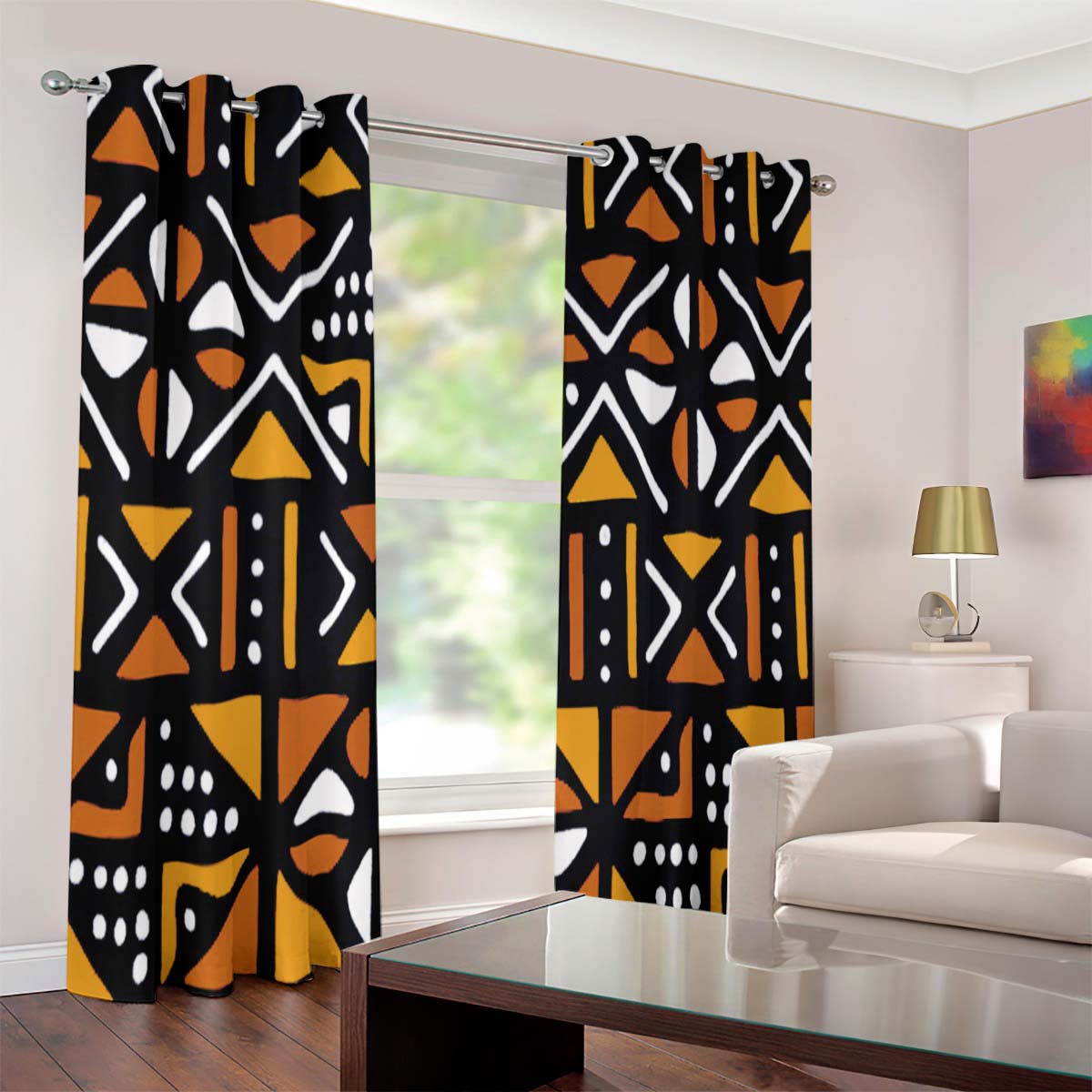 Afrocentric Curtain Blackout African Mudcloth Print Grommet