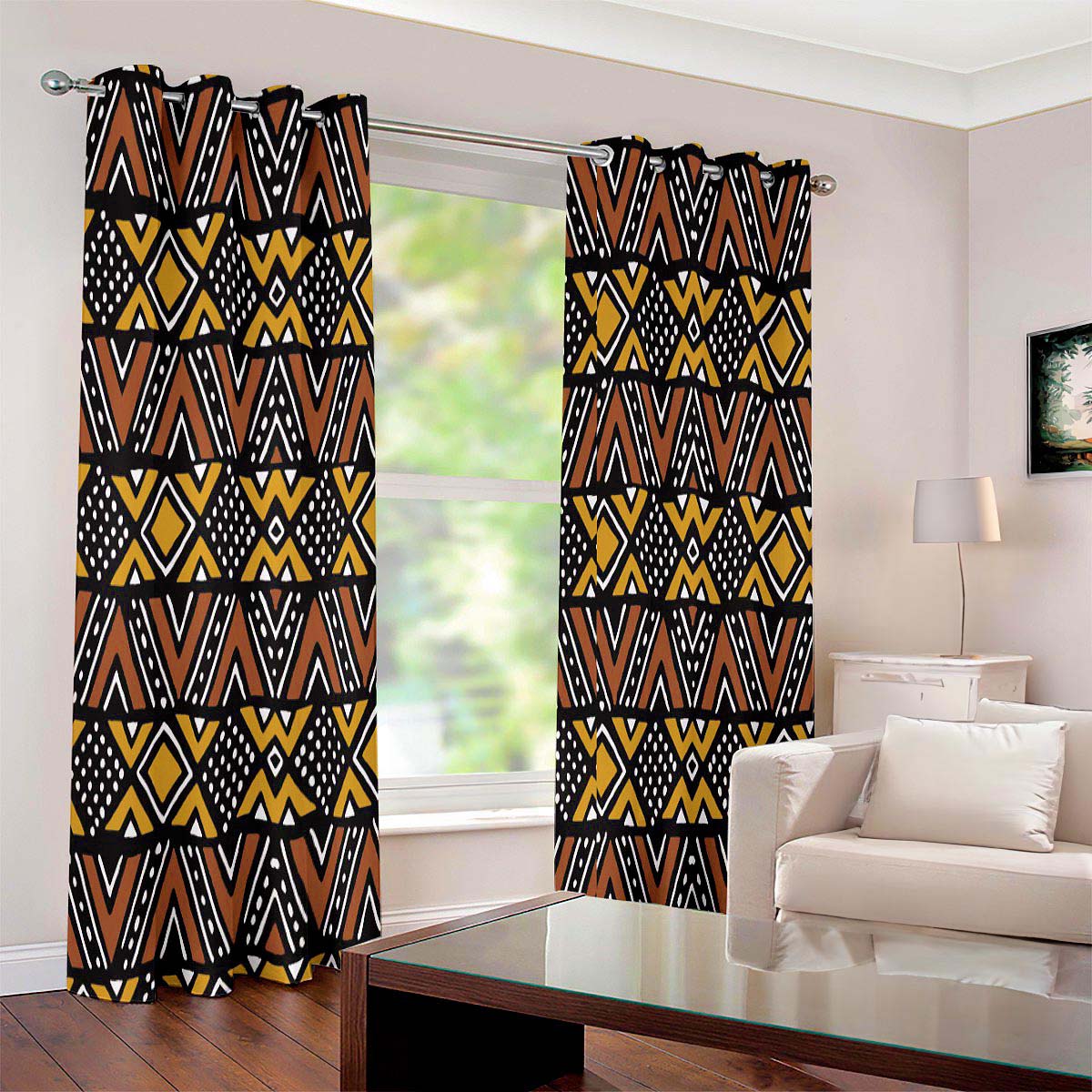 Mudcloth Curtains Blackout in African Grommet Print - Bynelo