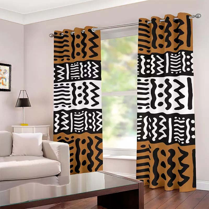 African Window Curtain For Rooms Kuba Print Grommet