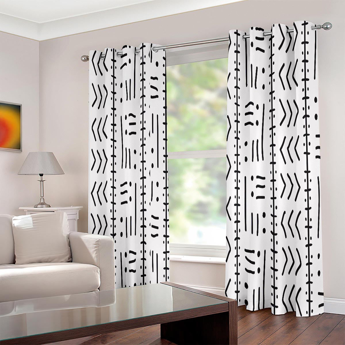 African Black and White Window Curtain Tribal Print Grommet