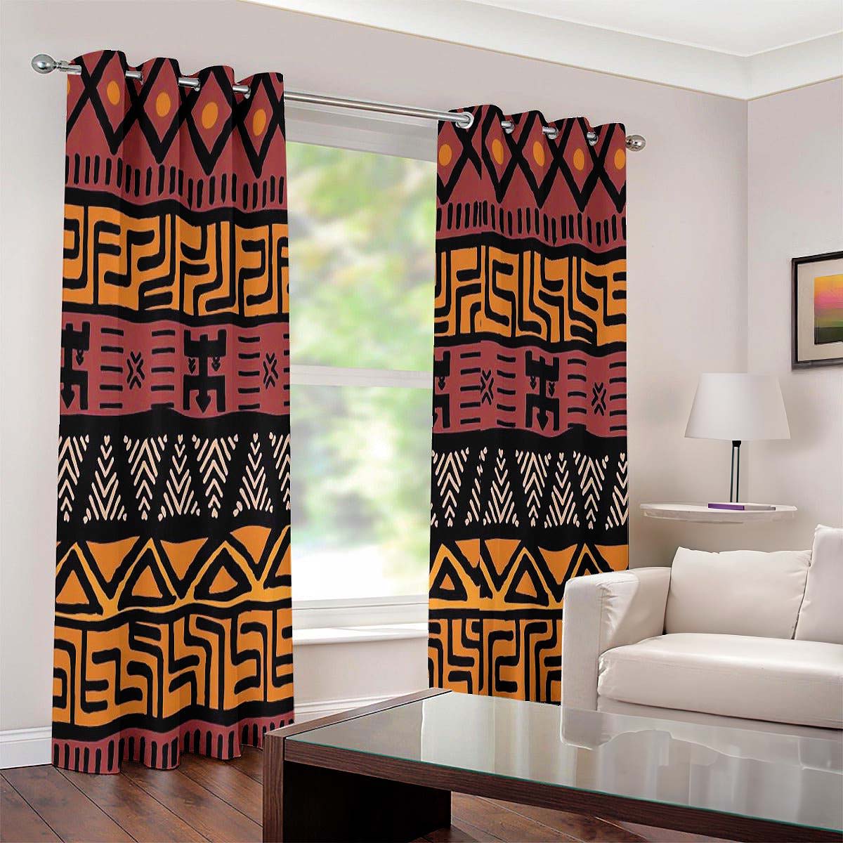 African Inspired Curtain Blackout in Mudcloth Print Grommet