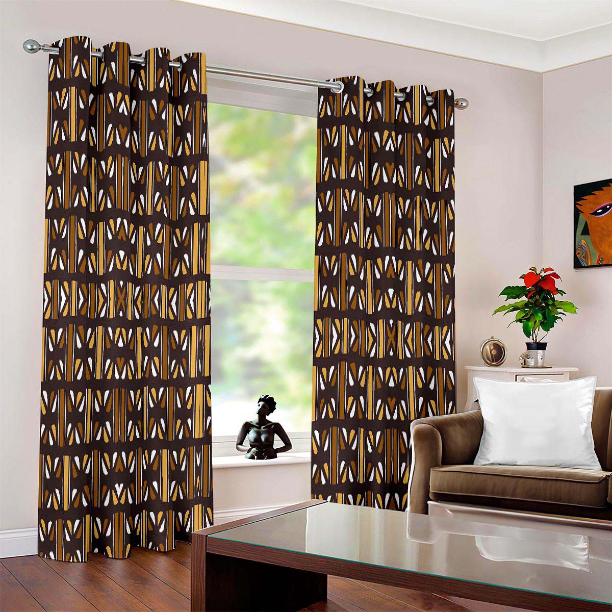 Mud Cloth Curtain Blackout African Print Grommet Style