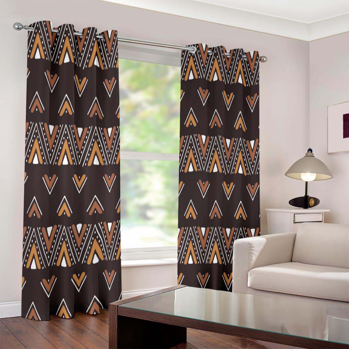 African Curtains Blackout in Grommet Mudcloth Print - Bynelo
