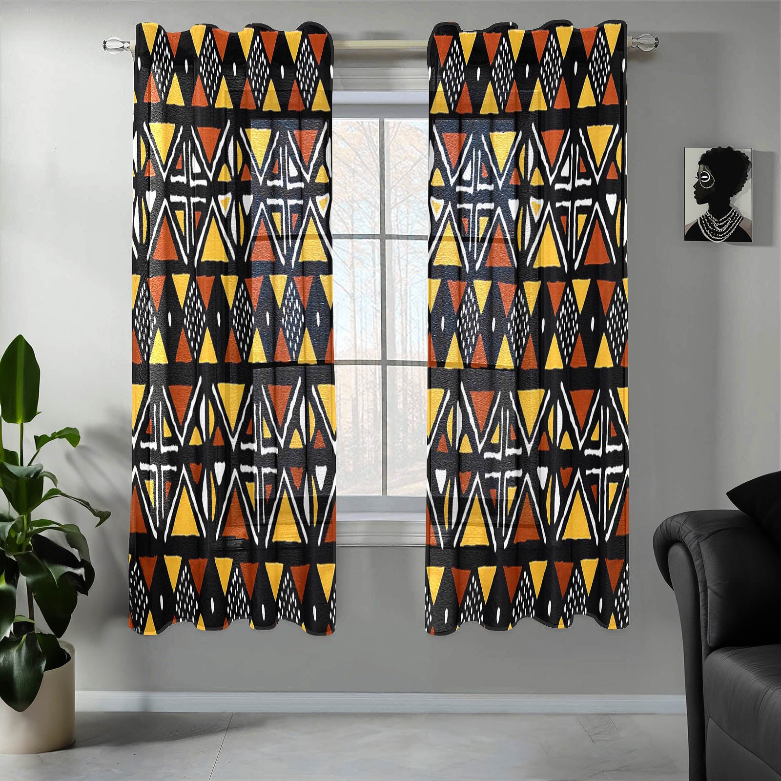 Mixed African Guaze Curtain Mudcloth Print (Two Piece)- Bynelo