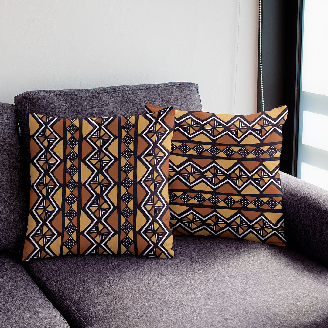 2-Set Mudcloth Print African Cushion: Pillow & Throw Cover