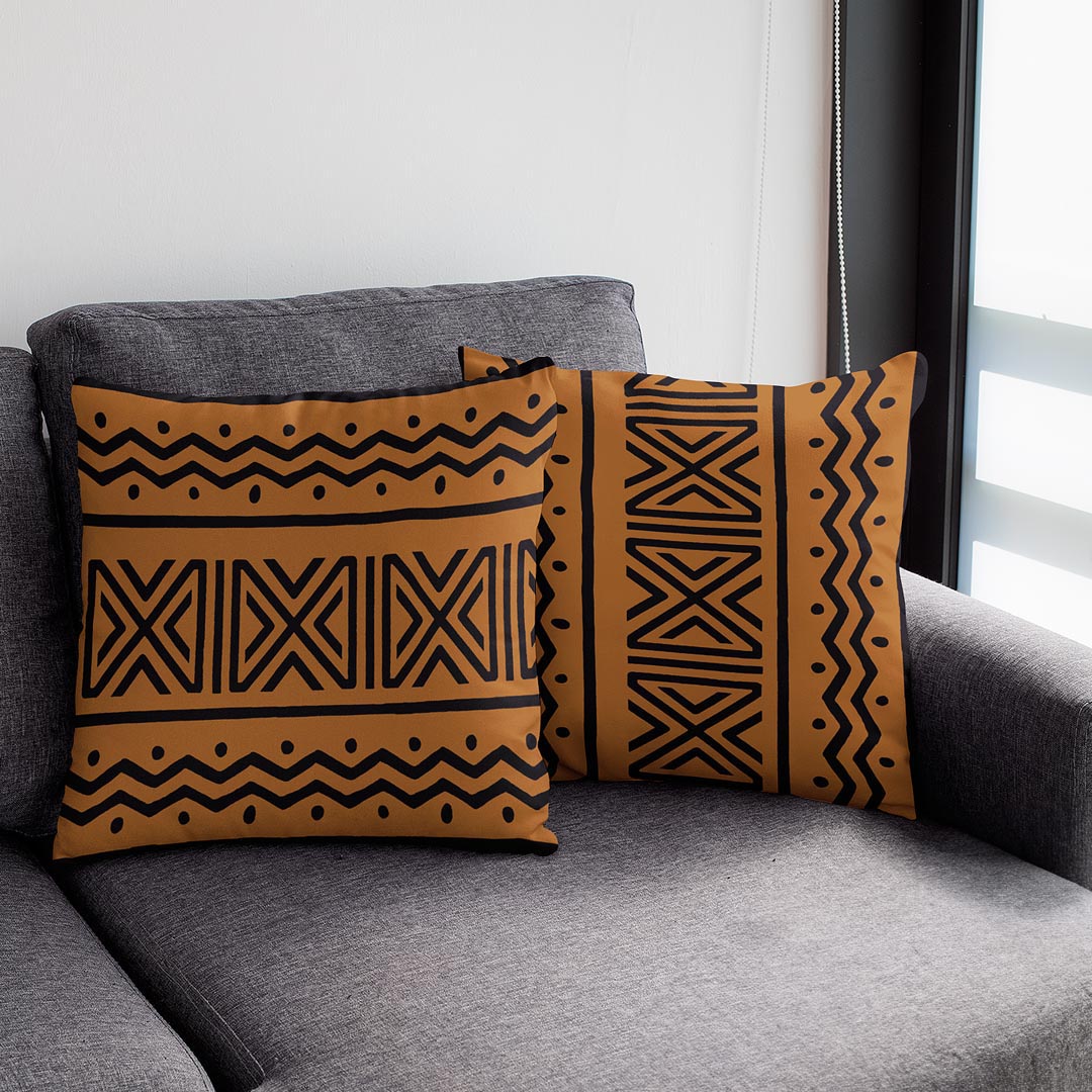 African Print Accent Pillows Throw Cover Mudcloth Brown