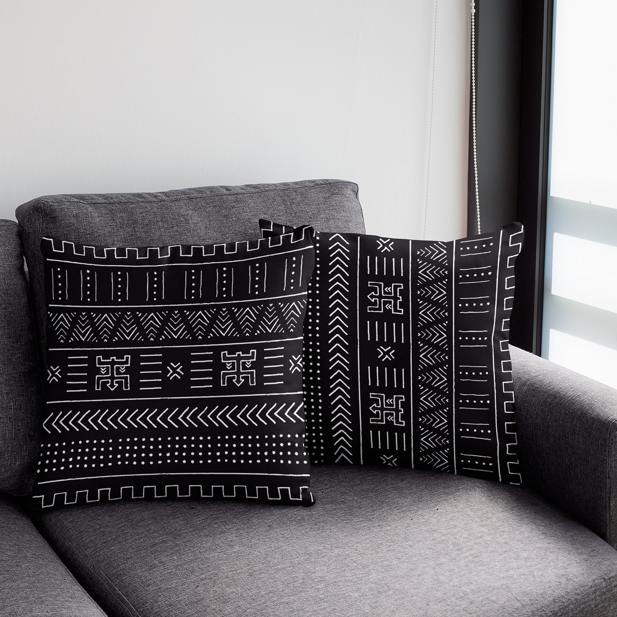 Black and White Mudcloth Print African Cushion: Pillow & Throw Cover