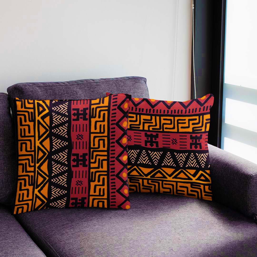 Luxury African Throw Pillow Case Sets in Mudcloth Cover