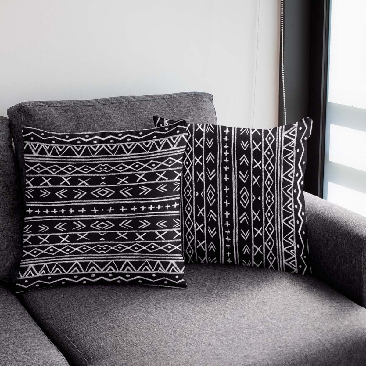 African Style Throw Pillow Cover Case in Tribal Black & White