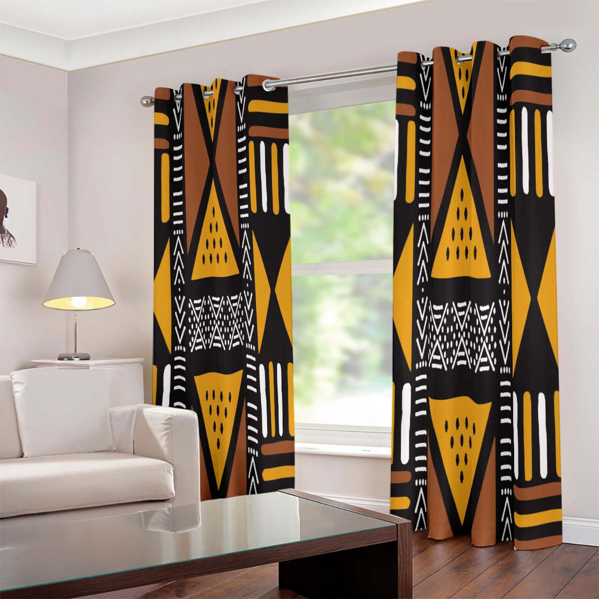 2-Piece Mud cloth African Grommet Curtain: Window Elegance