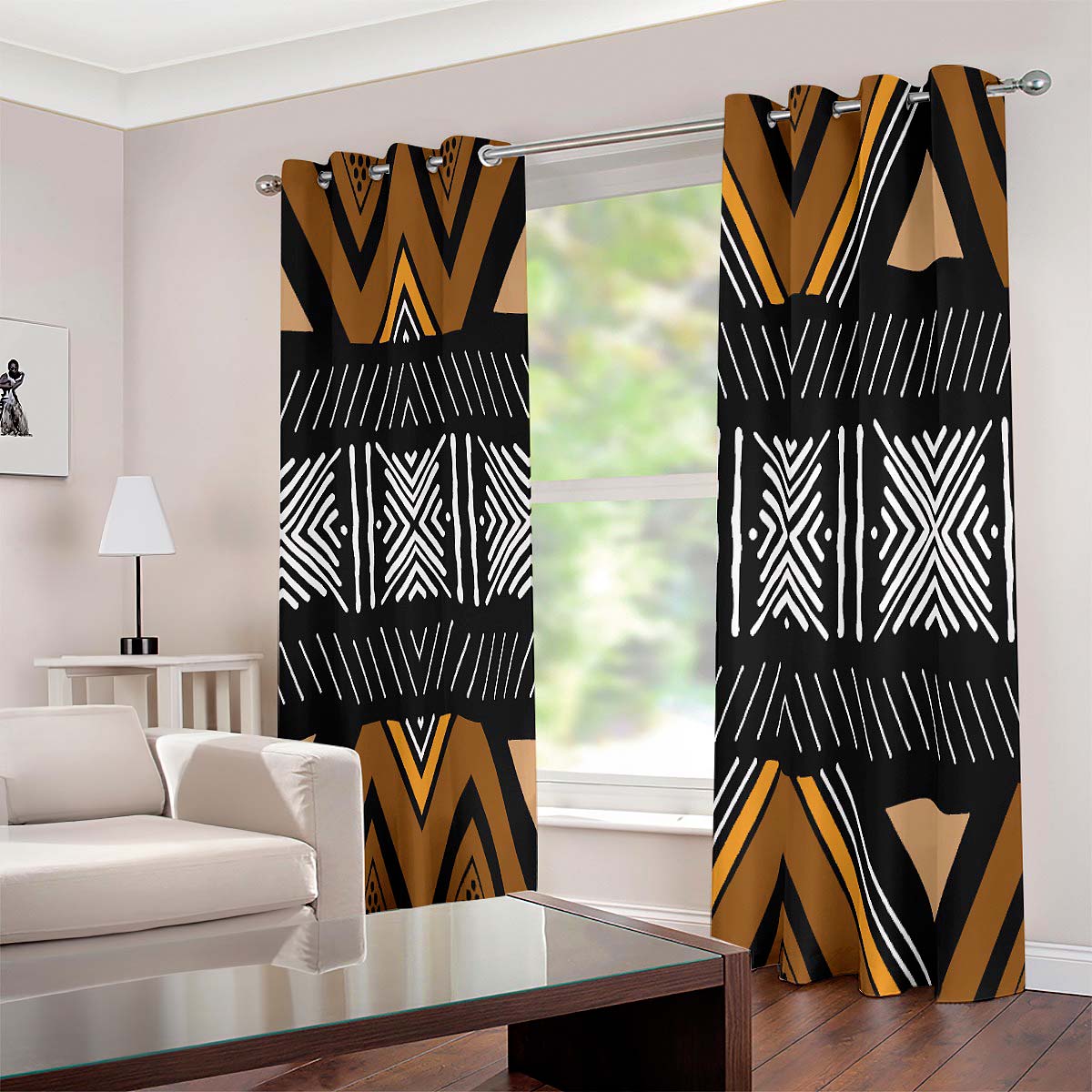 African Print Curtain Tribal Window Grommet 2 Piece - Bynelo
