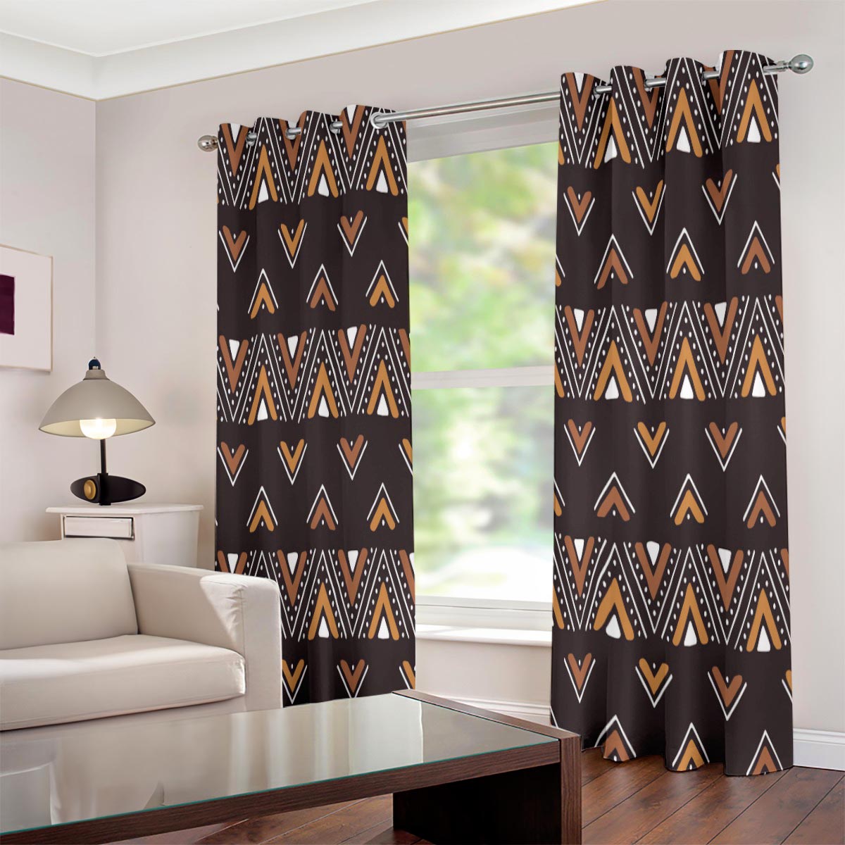African Mudcloth Print Window Curtain - Grommet, 2-Piece