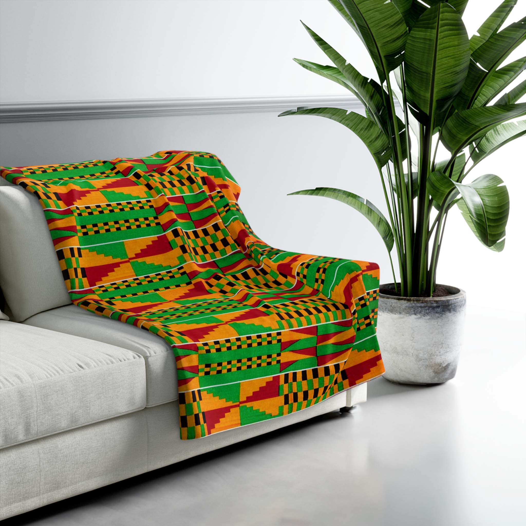 African Print Kente Throw Fleece Blanket - Bynelo