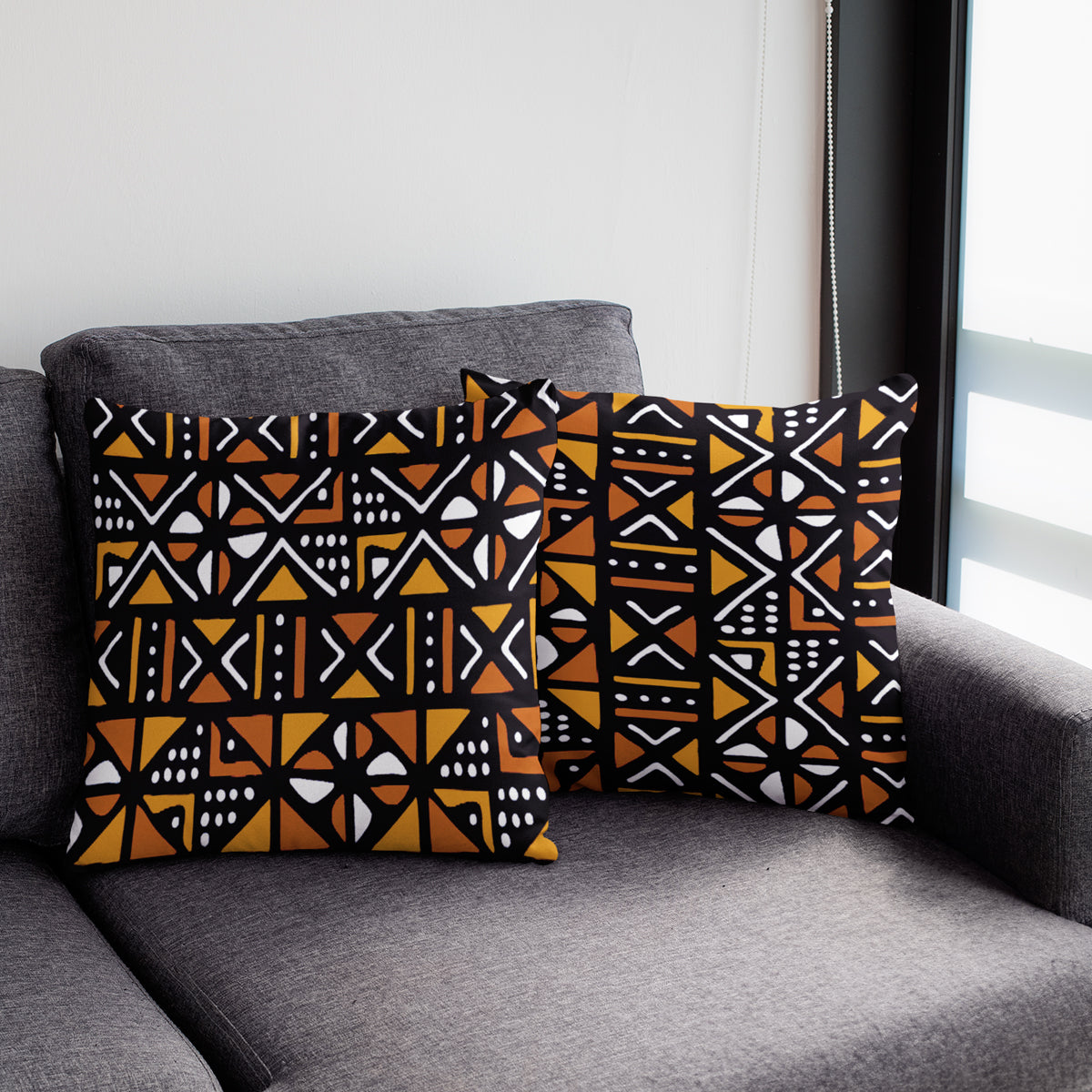 Mudcloth Print Cushion 2-Set: Authentic African Pillow Decor