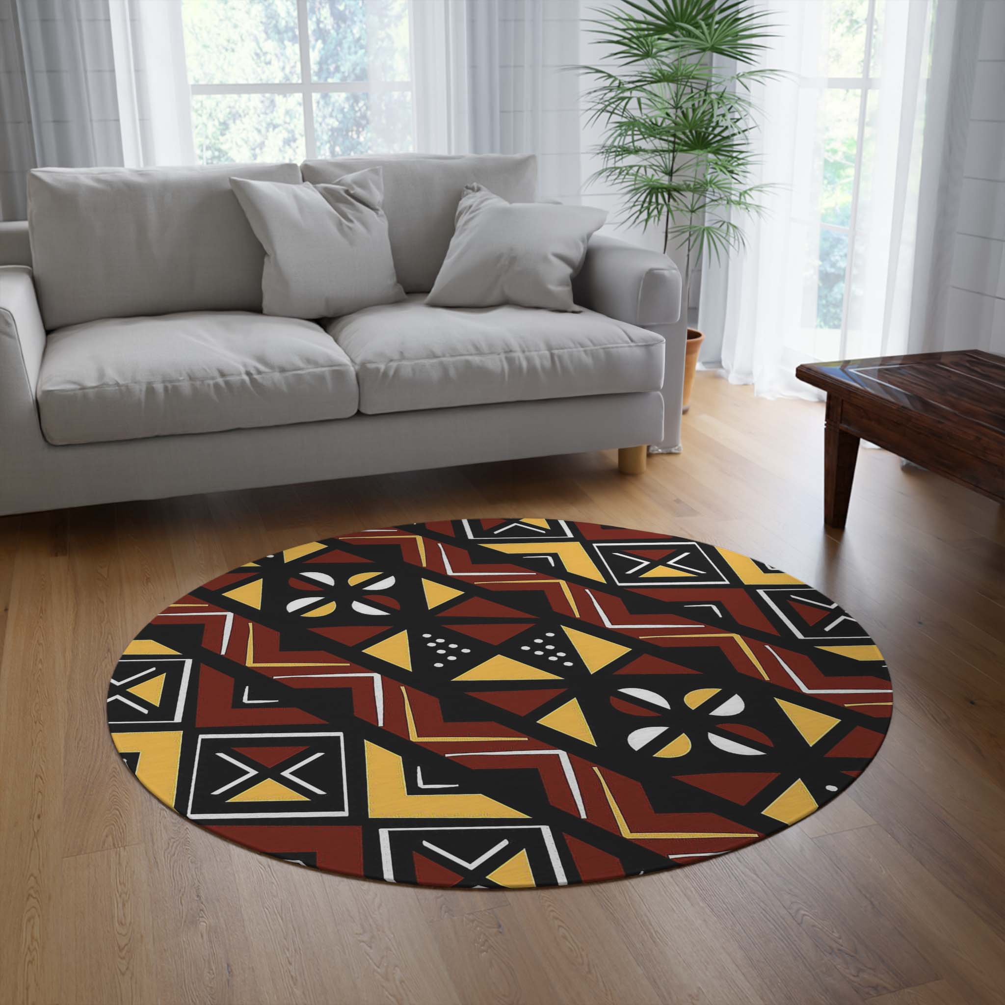 African Style Rug Round Carpet Mudcloth Print - Bynelo