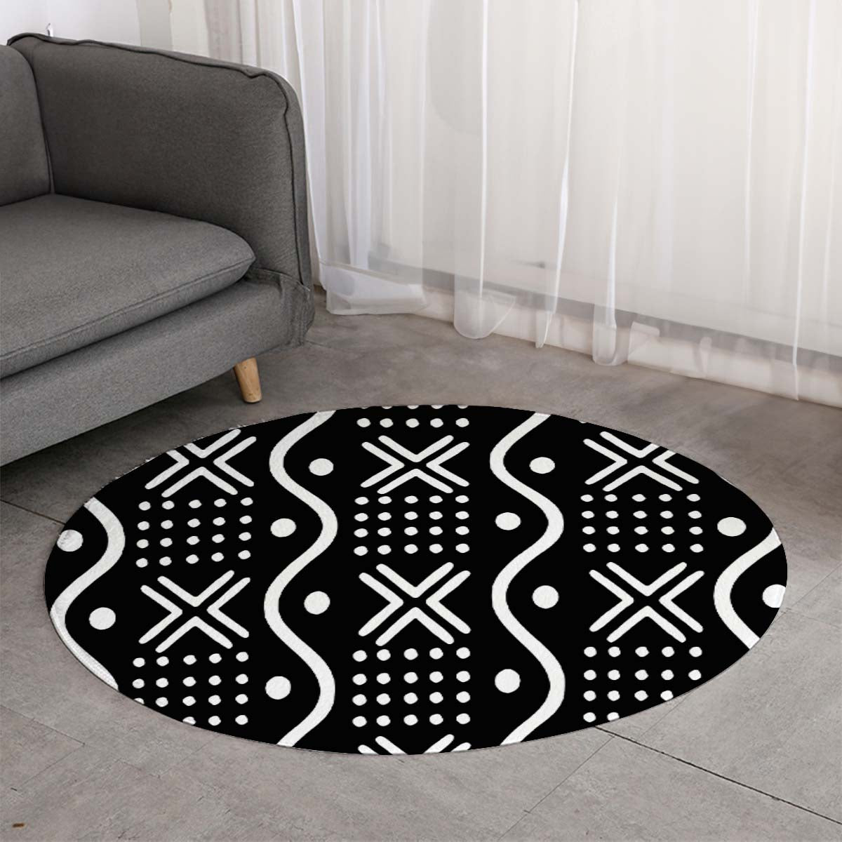African Patterned Round Rug Tribal Carpet - Bynelo