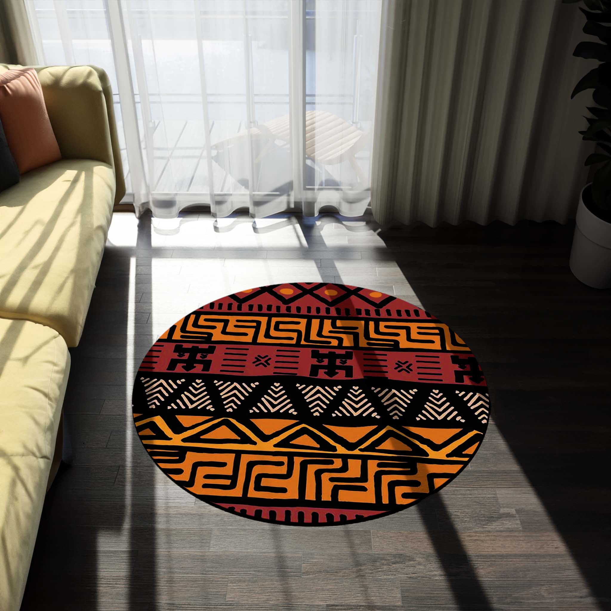Mudcloth Round Rug African Multicoloured Carpet - Bynelo