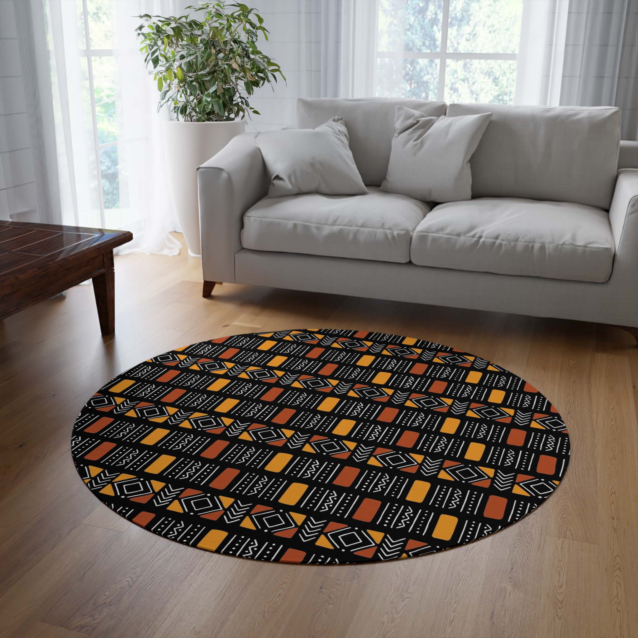 Tribal Round Rug African Multicoloured Carpet
