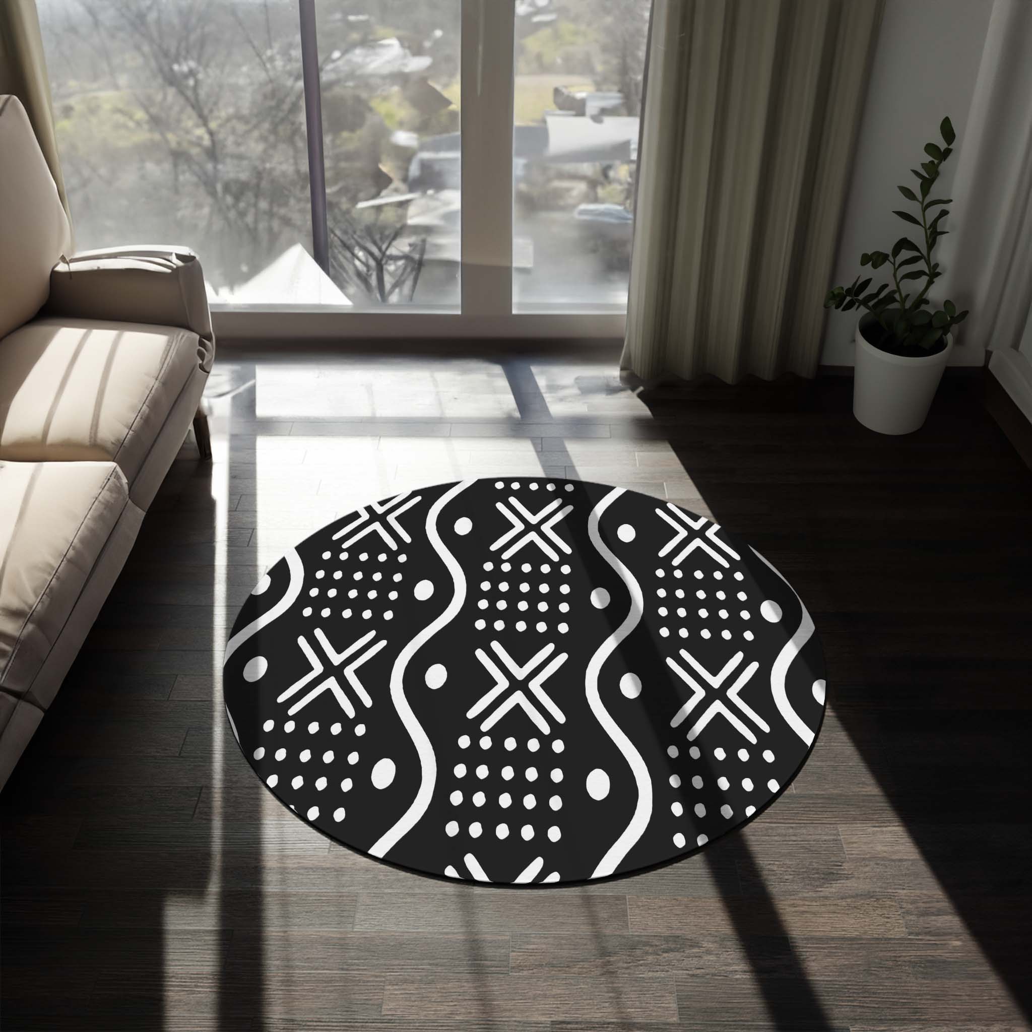 African Patterned Round Rug Tribal Carpet - Bynelo