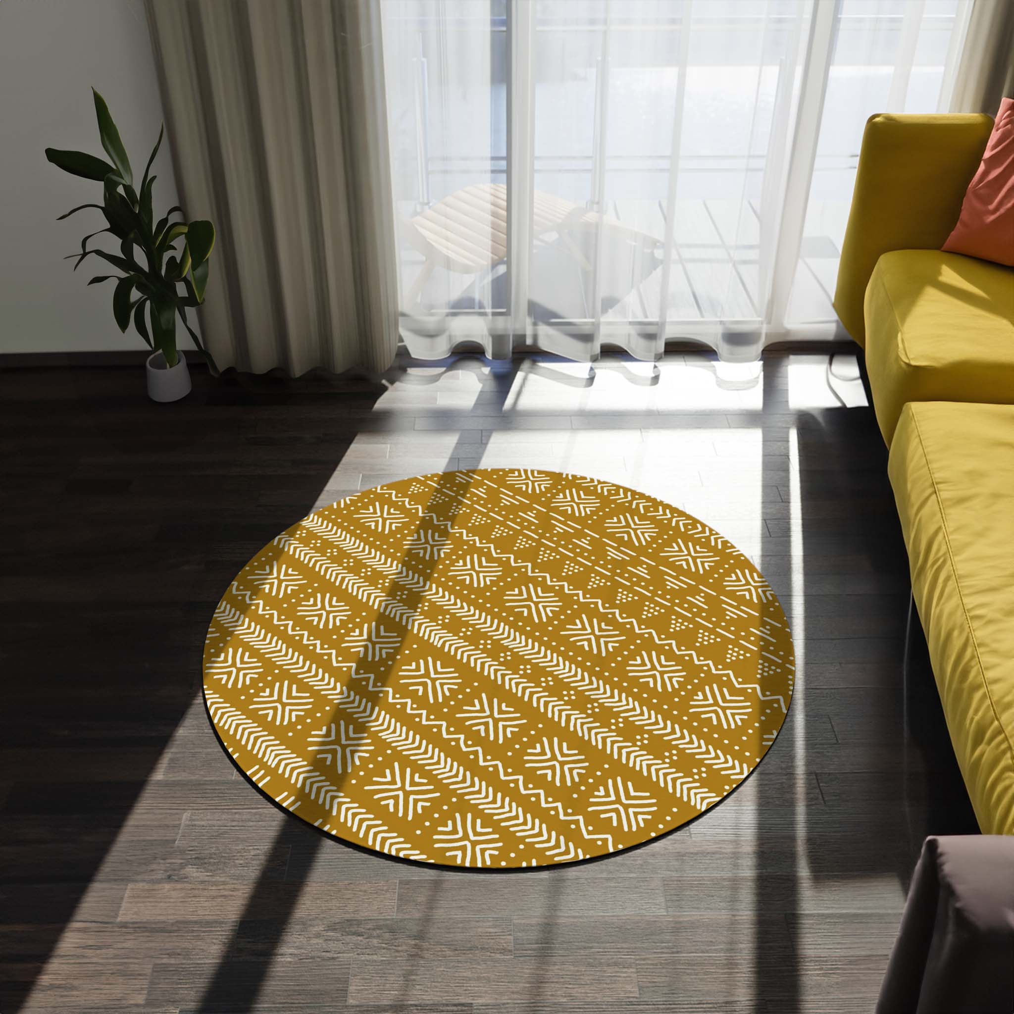 African Round Rug Mudcloth Print Carpet - Bynelo