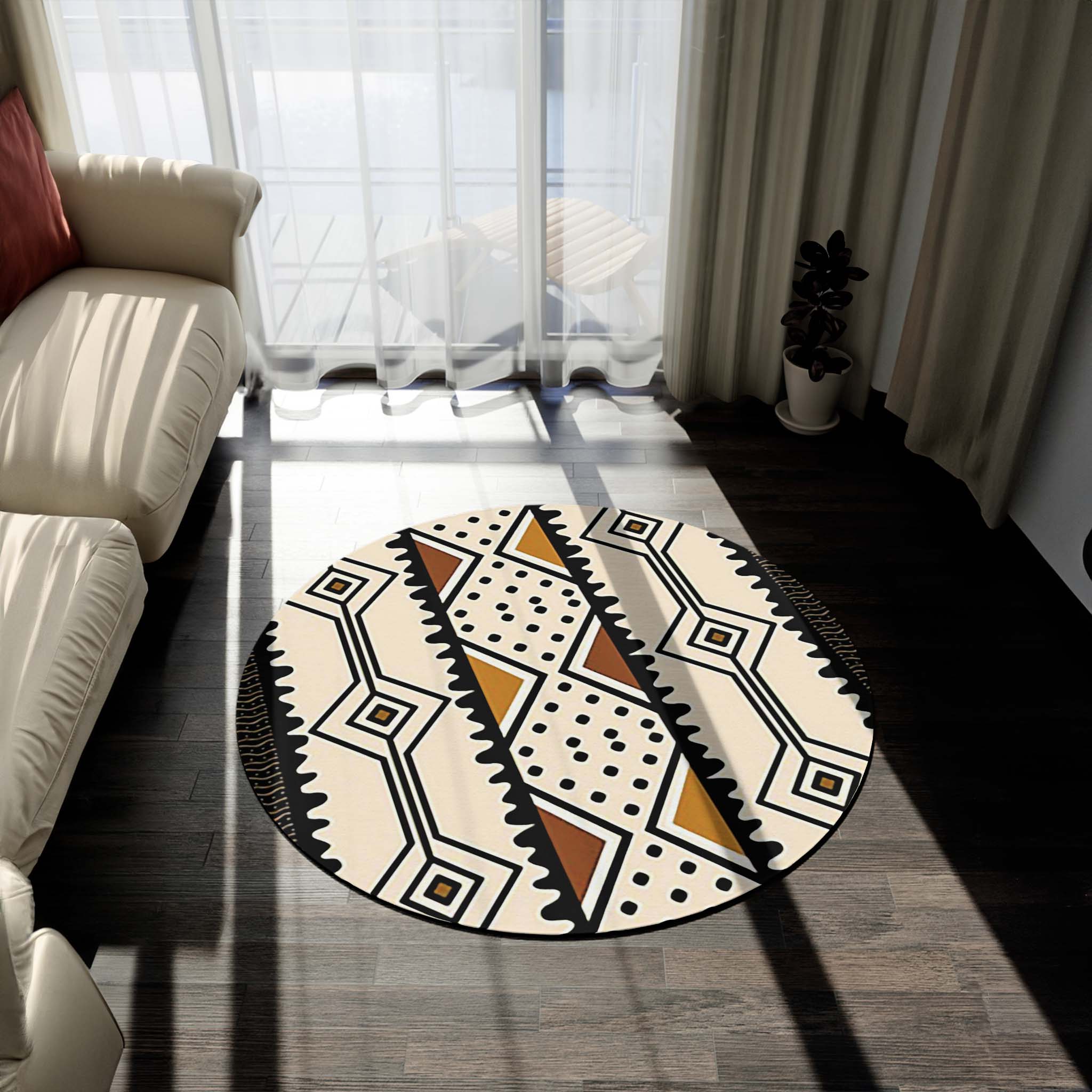 Round African Rug Bold Tribal Print Carpet - Bynelo
