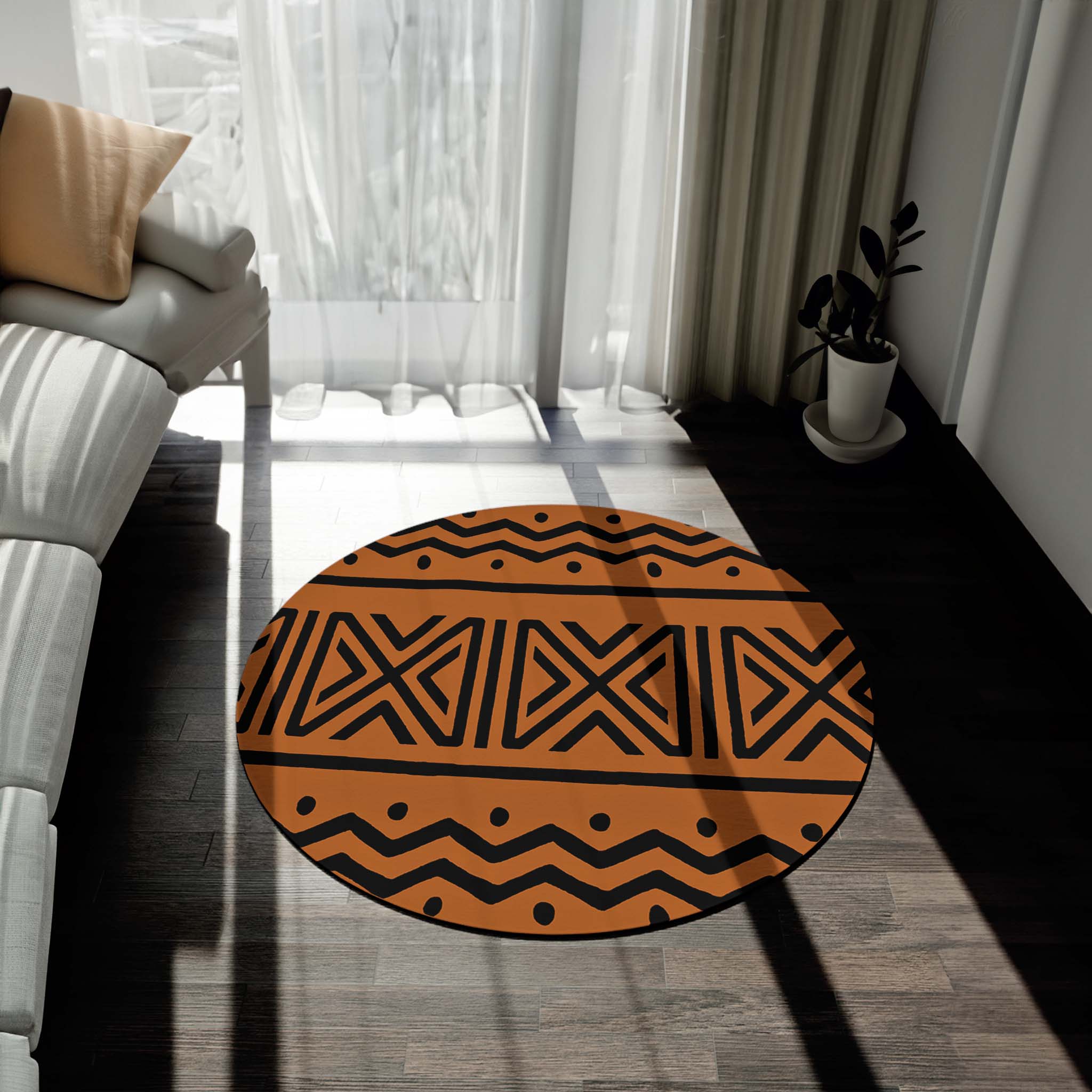 Round African Mudcloth Print Carpet Rug - Bynelo