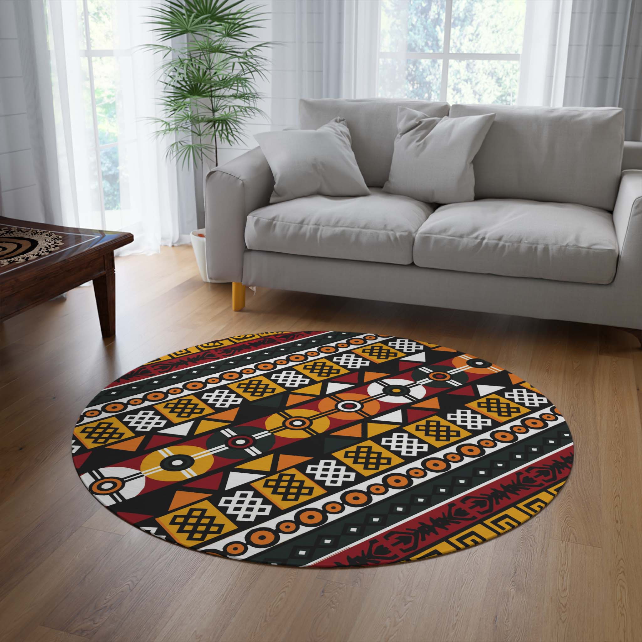 African Print Round Area Rugs Mudcloth Carpet - Bynelo