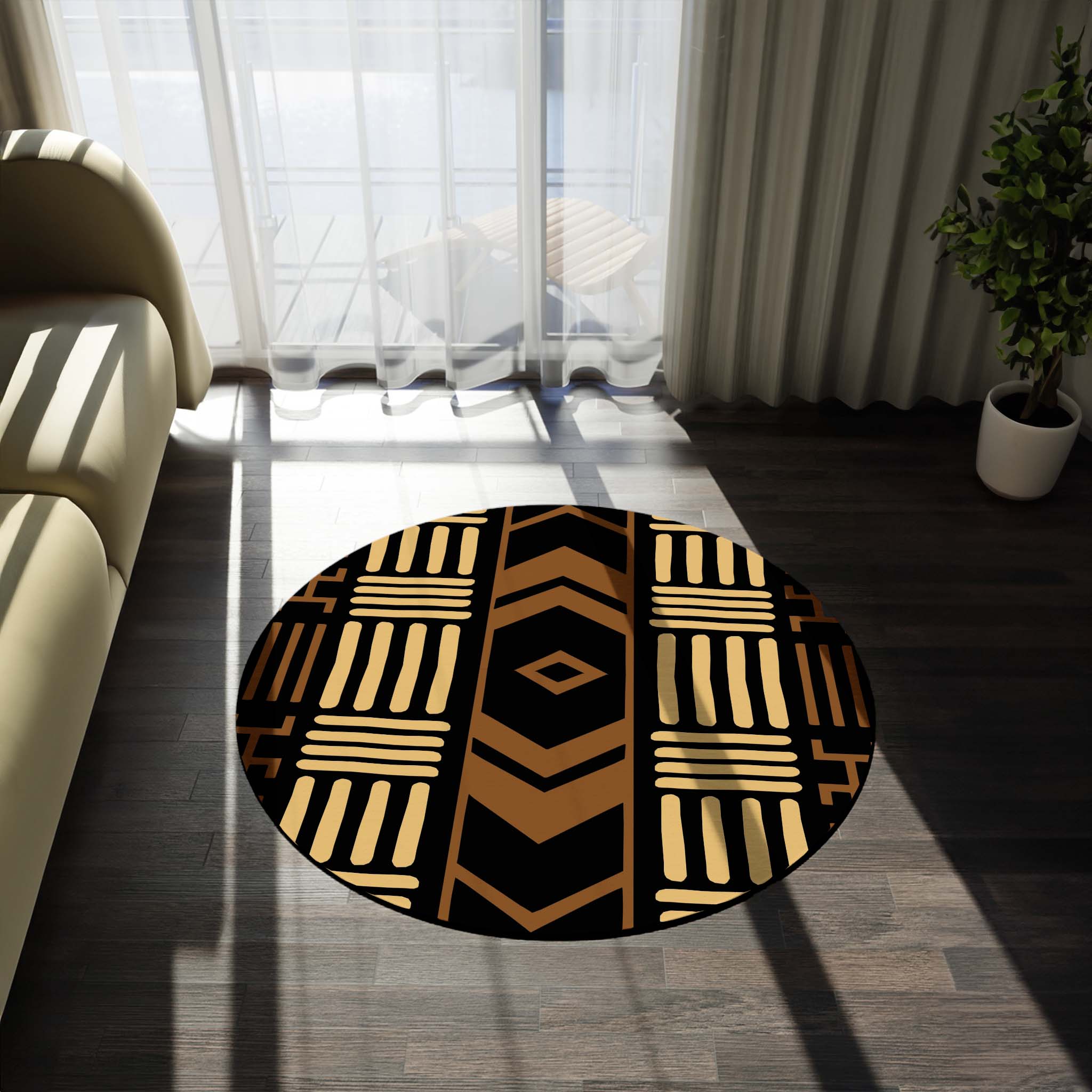Living Room Round Rug African Ethnic Carpet - Bynelo