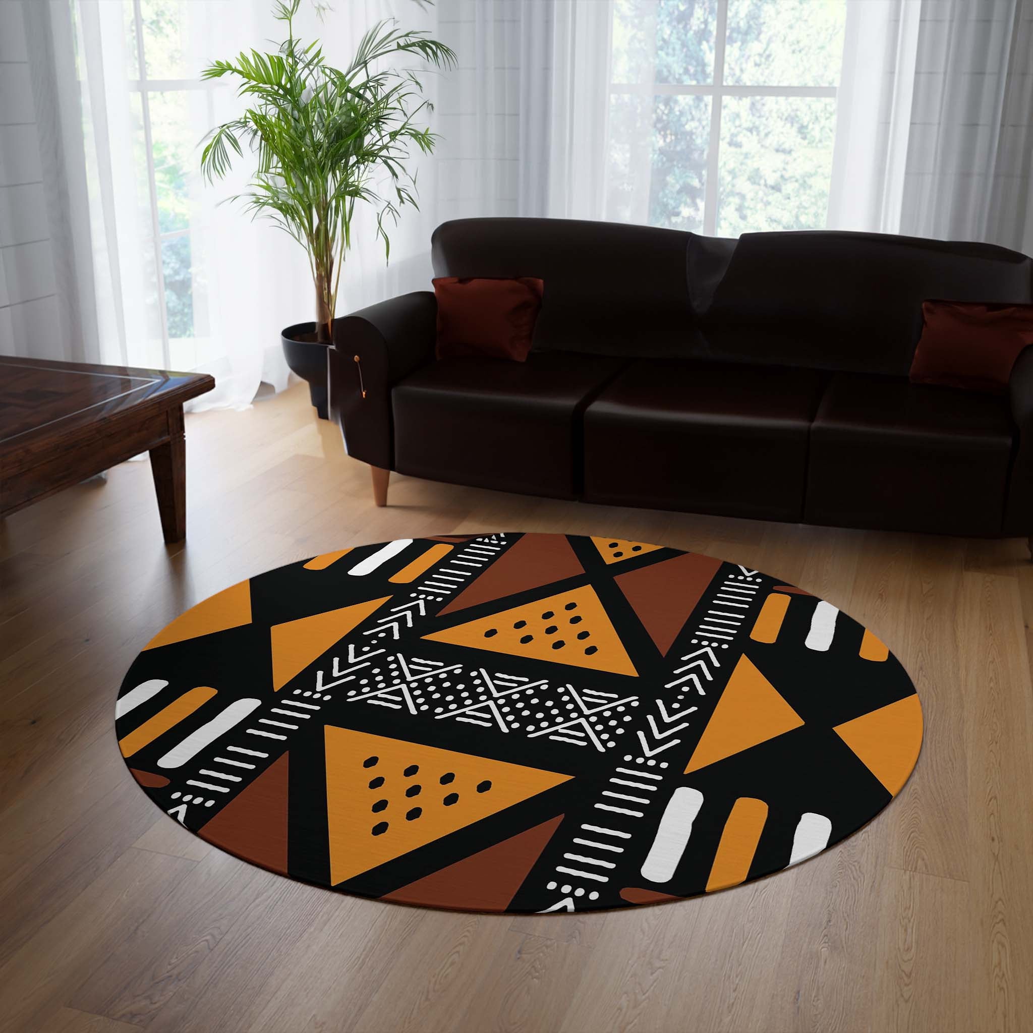 Tribal African Round Rug Colourful Print Carpet - Bynelo
