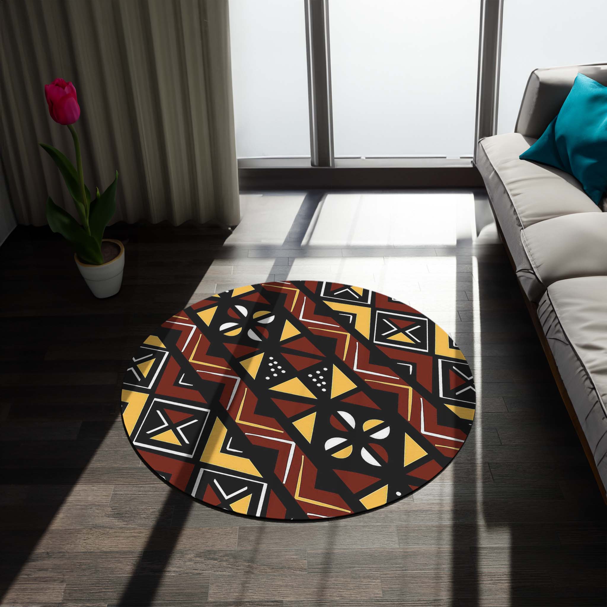 African Style Rug Round Carpet Mudcloth Print - Bynelo