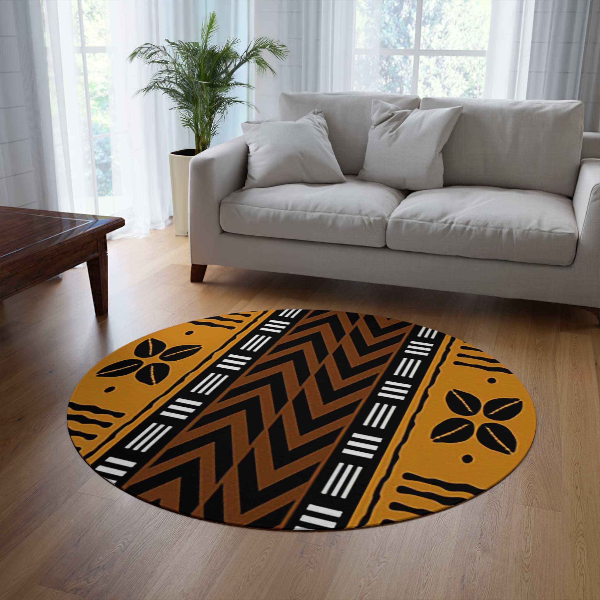 Decorative Round Rug African Mudcloth Carpet - Bynelo