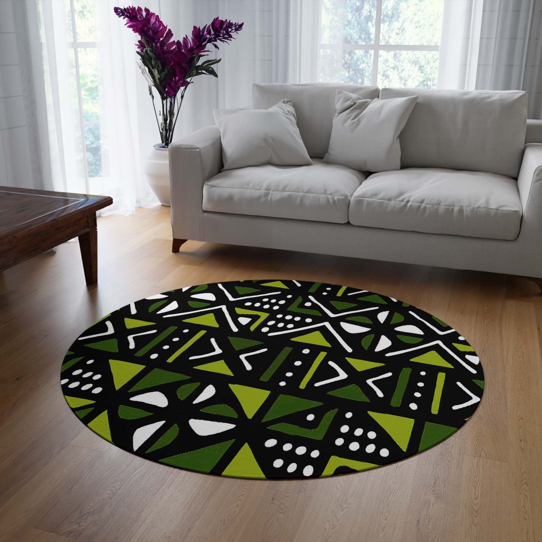 Mudcloth African Round Rug Native Carpet - Bynelo