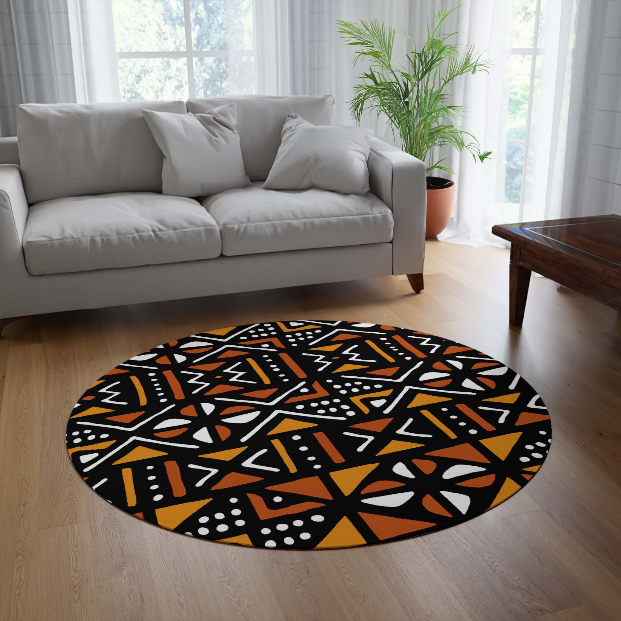 Mudcloth African Round Rug Ethnic Carpet - Bynelo