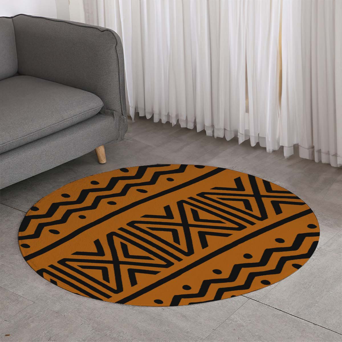 Round African Mudcloth Print Carpet Rug - Bynelo