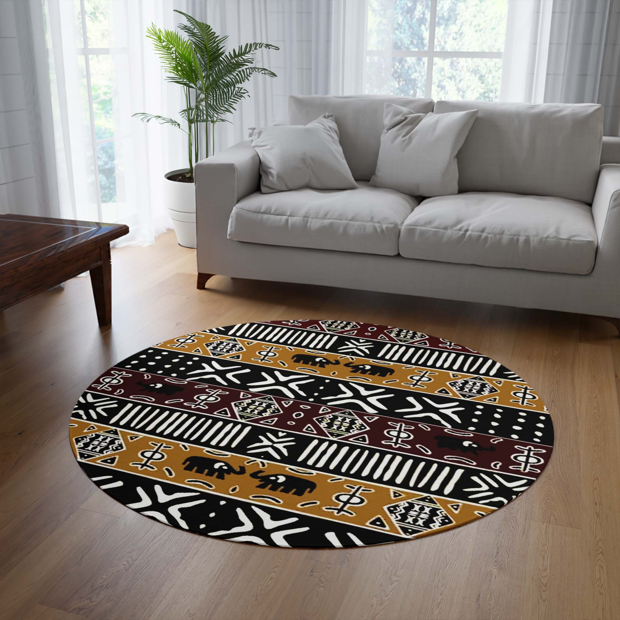 Ethnic Round Rug African Mudcloth Carpet - Bynelo