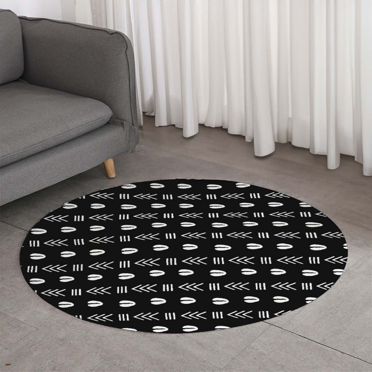 Cowrie African Round Rug Black & White Carpet - Bynelo