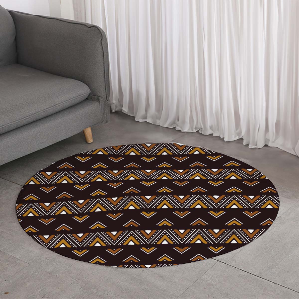 African Round Rug Carpet Mudcloth Print - Bynelo