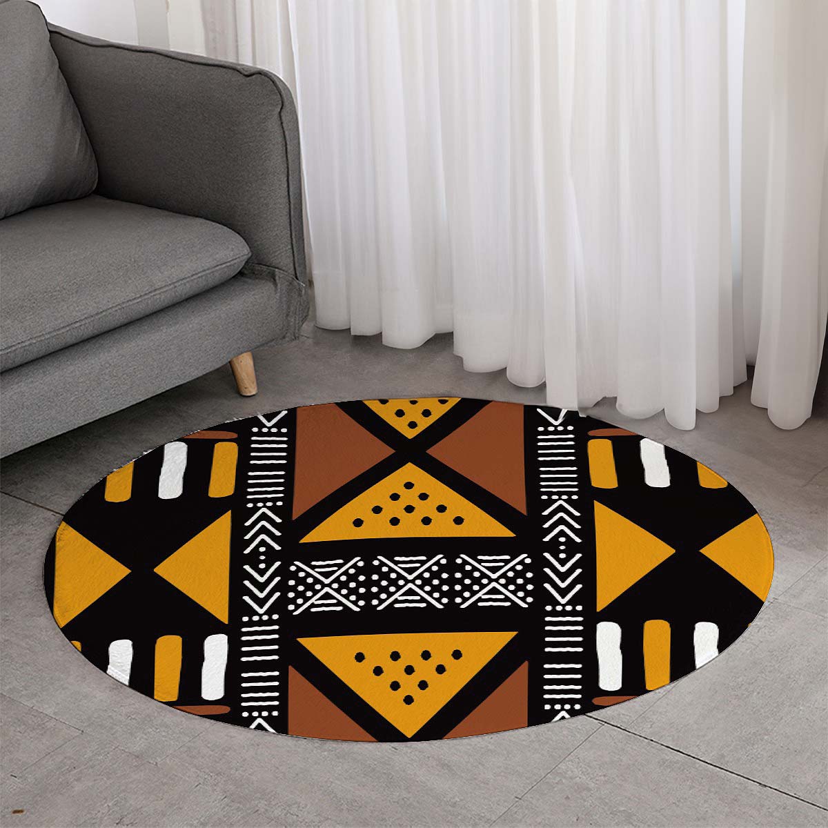 Tribal African Round Rug Colourful Print Carpet - Bynelo
