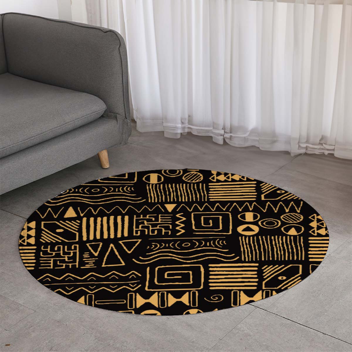 Modern Round Rug African Mudcloth Carpet - Bynelo