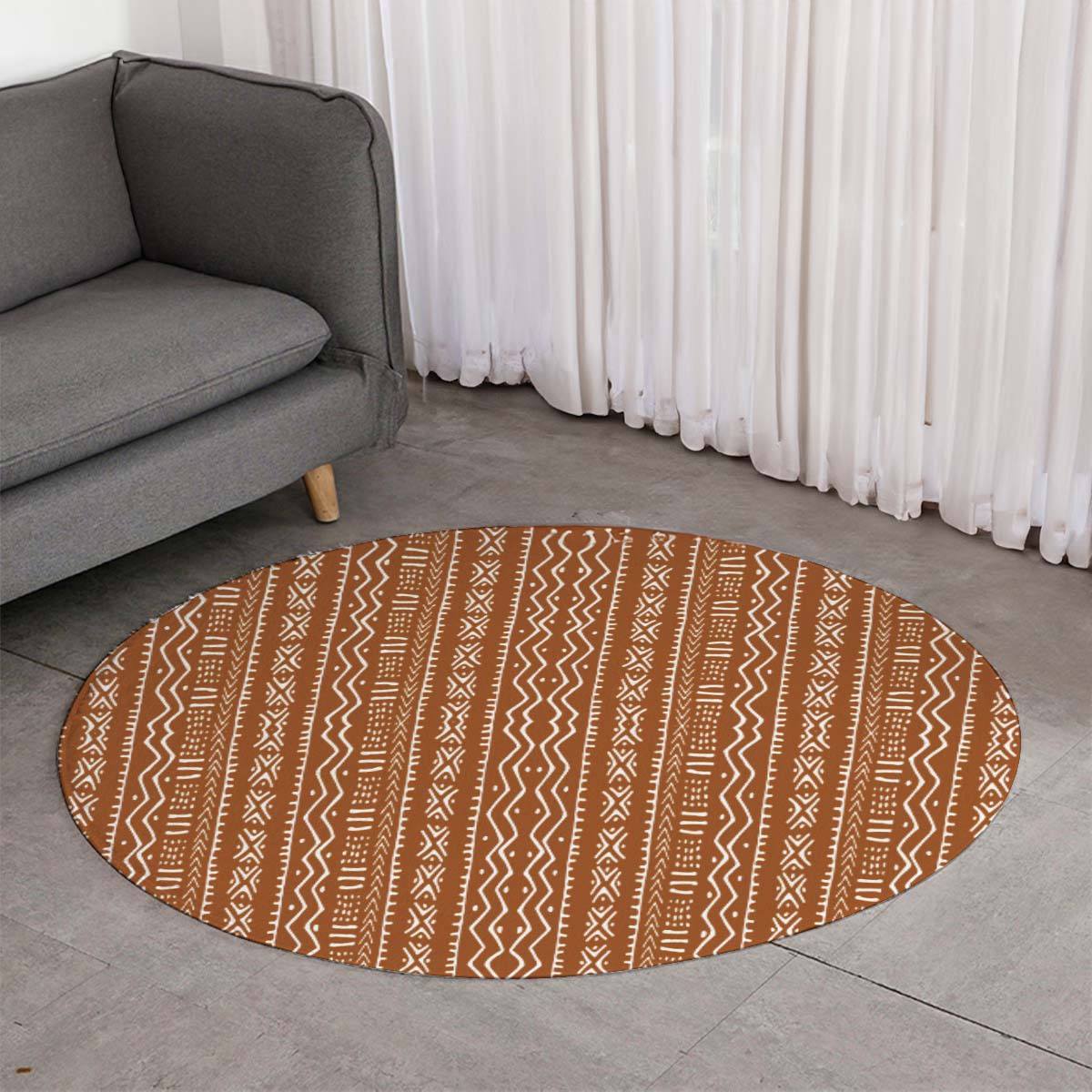 Indoor Mudcloth African Round Rug Tribal Carpet - Bynelo