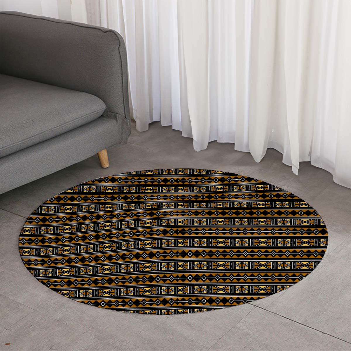 Mudcloth Round Rug African Tribal Carpet - Bynelo